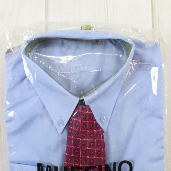 NWT! Muffino Blue Long Sleeve Collared Dress Shirt and Tie Set Size L - Picture 2 of 10